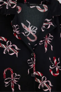 TRENDYOLMiLLA Black Ribbon Patterned Soft Touch Knitted Pajama Set - Image 2
