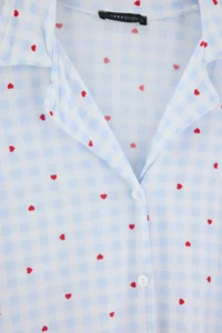 TRENDYOLMiLLA Mavi Plaid and Heart Patterned Soft Touch Knitted Pajama Set - Image 6