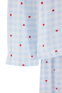 TRENDYOLMiLLA Mavi Plaid and Heart Patterned Soft Touch Knitted Pajama Set - Image 7