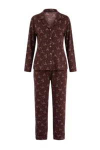 TRENDYOLMiLLA Brown Ribbon Patterned Soft Touch Knitted Pajama Set - Image 4
