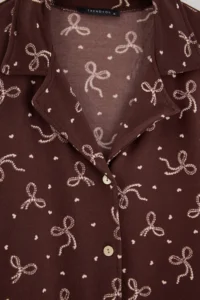 TRENDYOLMiLLA Brown Ribbon Patterned Soft Touch Knitted Pajama Set - Image 5