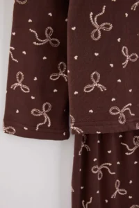 TRENDYOLMiLLA Brown Ribbon Patterned Soft Touch Knitted Pajama Set - Image 6