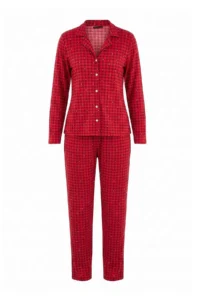 TRENDYOLMiLLA Red Plaid and Heart Patterned Soft Touch Knitted Pajama Set - Image 4