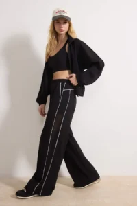 TRENDYOLMİLLA Black Sports Lycra Piped Tulle Detailed Weaving Sports Sweatpants
