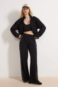 TRENDYOLMİLLA Black Sports Lycra Piped Tulle Detailed Weaving Sports Sweatpants - Image 2