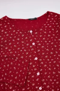 TRENDYOLMİLLA Burgundy 3 Sets 100% Cotton Floral Lace Ribbed/Pointel Knitting Pajama Set - Image 9