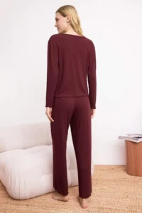 TRENDYOLMiLLA Claret Red Baby Overlocked Soft Touch Ribbed/Pointel Knitted Pajama Set - Image 4