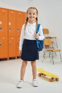 NAVY BLUE Cotton Regular Pattern Elastic Waist Weaving Gabardine Girls' Okul Shorts Etek - Image 4