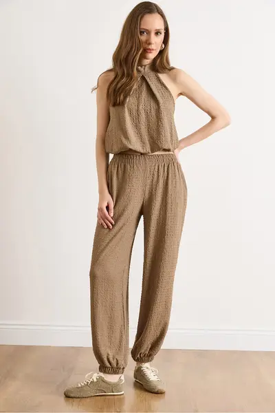 Olalook Women Mink Bottom Top textured Set