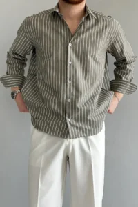 MAN Khaki Cotton Regular Men Shirt