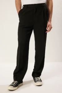 MAN Black Wideleg Baggy Rahat Pattern Weaving Dress Pants