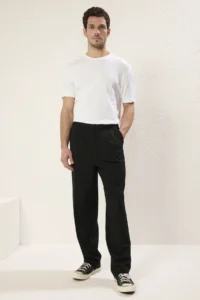 MAN Black Wideleg Baggy Rahat Pattern Weaving Dress Pants - Image 2