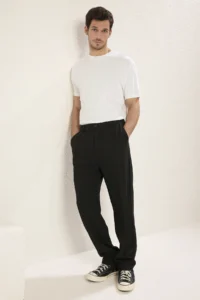 MAN Black Wideleg Baggy Rahat Pattern Weaving Dress Pants - Image 3