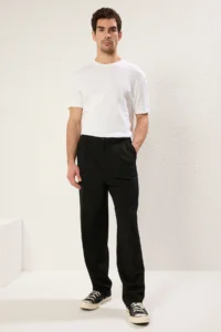 MAN Black Wideleg Baggy Rahat Pattern Weaving Dress Pants - Image 4