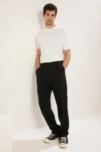 MAN Black Wideleg Baggy Rahat Pattern Weaving Dress Pants - Image 5