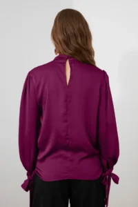 TRENDYOLMİLLA Plum Binding Detailed Satin Weaving Blouse - Image 5