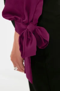 TRENDYOLMİLLA Plum Binding Detailed Satin Weaving Blouse - Image 6