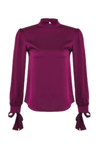 TRENDYOLMİLLA Plum Binding Detailed Satin Weaving Blouse - Image 7