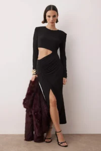 TRENDYOLMİLLA Black Pencere Detailed Knitting Chic Evening Gown Gece Graduation Dress - Image 2