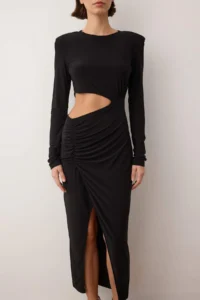 TRENDYOLMİLLA Black Pencere Detailed Knitting Chic Evening Gown Gece Graduation Dress - Image 4