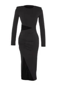 TRENDYOLMİLLA Black Pencere Detailed Knitting Chic Evening Gown Gece Graduation Dress - Image 6