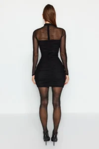 TRENDYOLMİLLA Black bodycone/Bodysuit hugging Short / Mini Knitting Tulle Dress - Image 6