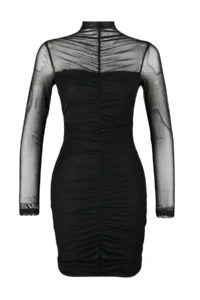 TRENDYOLMİLLA Black bodycone/Bodysuit hugging Short / Mini Knitting Tulle Dress - Image 7