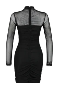 TRENDYOLMİLLA Black bodycone/Bodysuit hugging Short / Mini Knitting Tulle Dress - Image 8