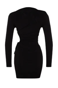 TRENDYOLMİLLA Black Fitted Window/Cut Out Detailed Short Chic Evening Gown Gece Graduation Dress - Image 8
