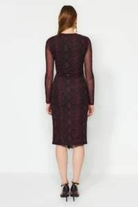 TRENDYOLMİLLA Multicolored Hayvan Patterned wrap Knitting Lined Tulle Chic Evening Gown Dress - Image 6