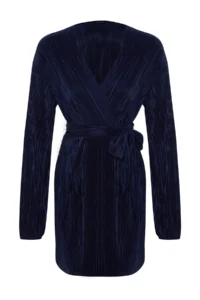 TRENDYOLMİLLA NAVY BLUE skater/Belden Flared Short / Mini Knitting Dress - Image 7