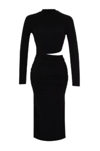 TRENDYOLMİLLA Black Cut Out Detailed shift/Plain Cut Midi Knitting Dress - Image 7