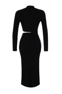 TRENDYOLMİLLA Black Cut Out Detailed shift/Plain Cut Midi Knitting Dress - Image 8