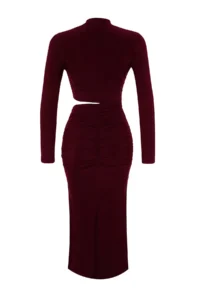TRENDYOLMİLLA Burgundy Cut Out Detailed shift/Plain Cut Midi Knitting Dress - Image 8