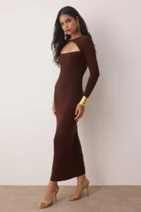 TRENDYOLMİLLA Brown Cut Out Detailed bodycone/Bodysuit hugging Maxi Knitting Dress - Image 2
