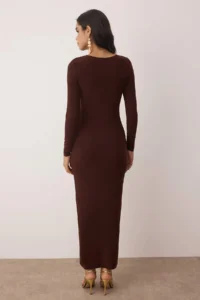 TRENDYOLMİLLA Brown Cut Out Detailed bodycone/Bodysuit hugging Maxi Knitting Dress - Image 4