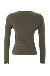 TRENDYOLMİLLA Khaki Node Detailed Knitting Party Blouse - Image 6
