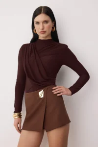 TRENDYOLMİLLA Brown Shirred Vatka Detailed Knitting Party Blouse
