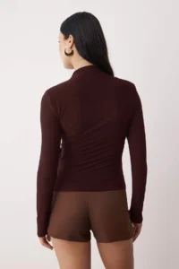 TRENDYOLMİLLA Brown Shirred Vatka Detailed Knitting Party Blouse - Image 4