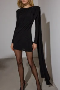 TRENDYOLMİLLA Black Shawl Detailed bodycone/Bodysuit hugging Short / Mini Knitting Dress - Image 4