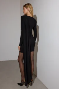 TRENDYOLMİLLA Black Shawl Detailed bodycone/Bodysuit hugging Short / Mini Knitting Dress - Image 5