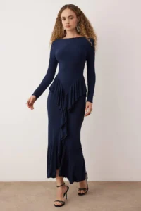 TRENDYOLMİLLA NAVY BLUE bodycone/Bodysuit hugging Maxi Knitting Dress - Image 2