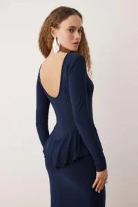 TRENDYOLMİLLA NAVY BLUE bodycone/Bodysuit hugging Maxi Knitting Dress - Image 4