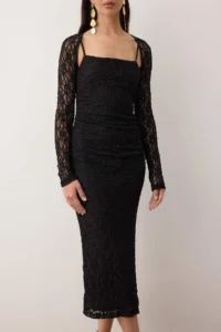 TRENDYOLMİLLA Black bodycone/Bodysuit hugging Maxi Knitting Lace Dress - Image 3