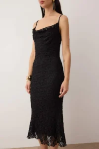 TRENDYOLMİLLA Black Fish Form Midi Knitting Lace Dress - Image 4