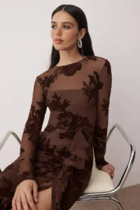 TRENDYOLMİLLA Brown shift/Plain Cut Maxi Knitting Dress - Image 2