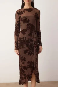 TRENDYOLMİLLA Brown shift/Plain Cut Maxi Knitting Dress - Image 3