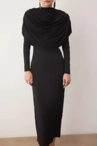 TRENDYOLMİLLA Black bodycone/Bodysuit hugging Maxi Knitting Dress - Image 3