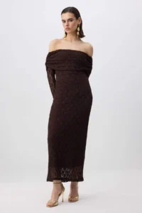 TRENDYOLMİLLA Brown Lace Lined Elegant/Evening Maxi Dress - Image 2