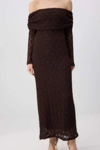 TRENDYOLMİLLA Brown Lace Lined Elegant/Evening Maxi Dress - Image 3